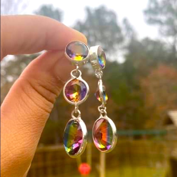 Trillion Cut Tourmaline Stud Earrings in silver - Picture 6 of 7